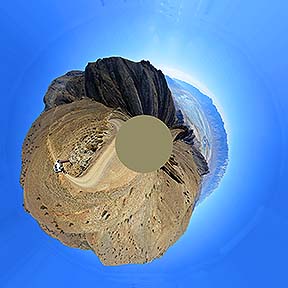 Little planet view of the upper reaches of the Cerro Gordo Road, November 16, 2014